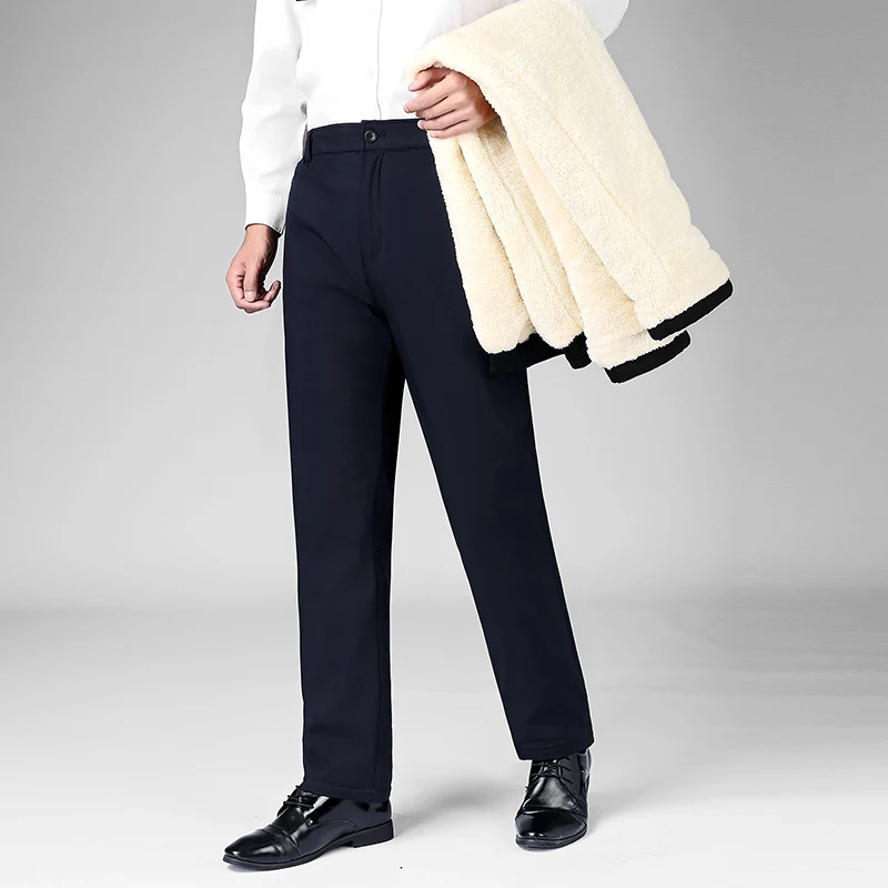 

Мужские хлопковые брюки для пожилых людей, утепленные зимние теплые термобрюки на флисовой подкладке, черные классические брюки, мужские зимние брюки
