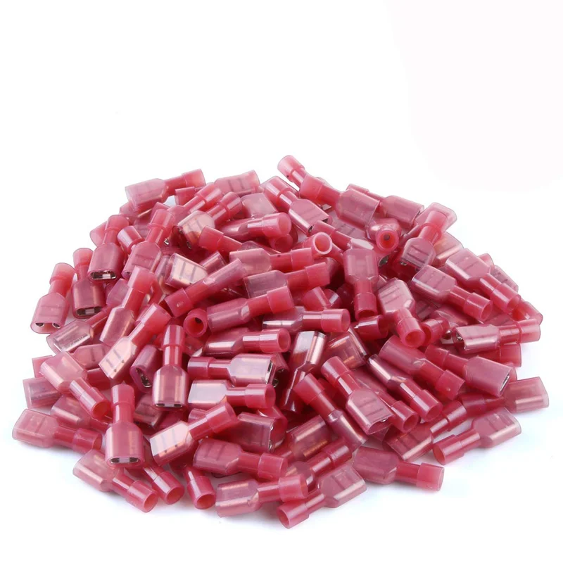 

22-16 AWG Male Spade Disconnect Connectors Terminals Nylon Fully Insulated Quick Crimp Wire Connectors 100 Pcs Red