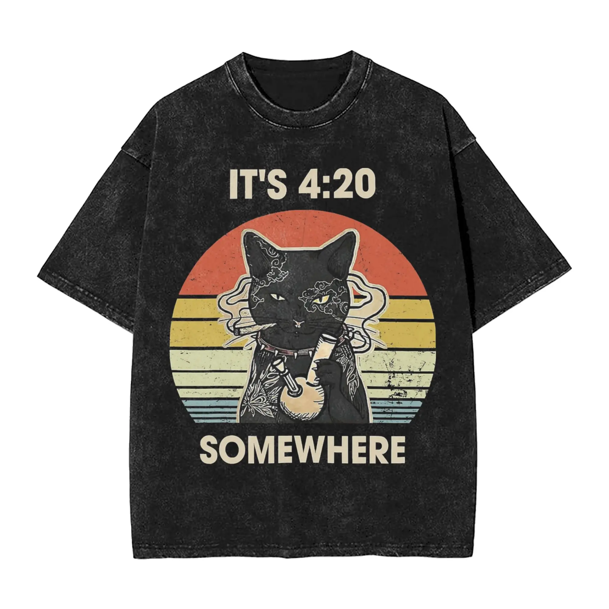 Washed T Shirt Get High With It's 420 Somewhere Weed Hip Hop Retro T-Shirts Harajuku Streetwear Summer Tops Tee Shirt Men