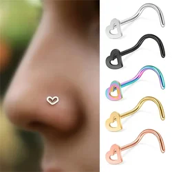 5pcs Fashion Hollow Heart Stainless Steel Nose Stud Set for Women,Nostril Piercing Nariz Pin Screw Body Jewelry