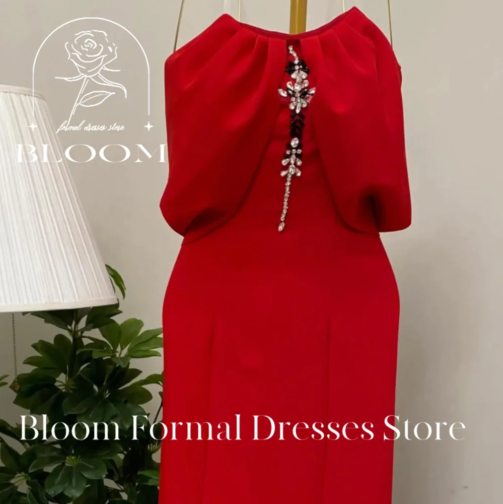 Bloom personalizado cariño fuera del hombro cremallera trasera cristal plisado fruncido hasta el suelo elegante fiesta vestidos de noche Mujer