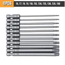 11 Pcs 75/100mm Tamper Proof Security Drill Magnetic Bit Set Screwdriver Flat Head 1/4