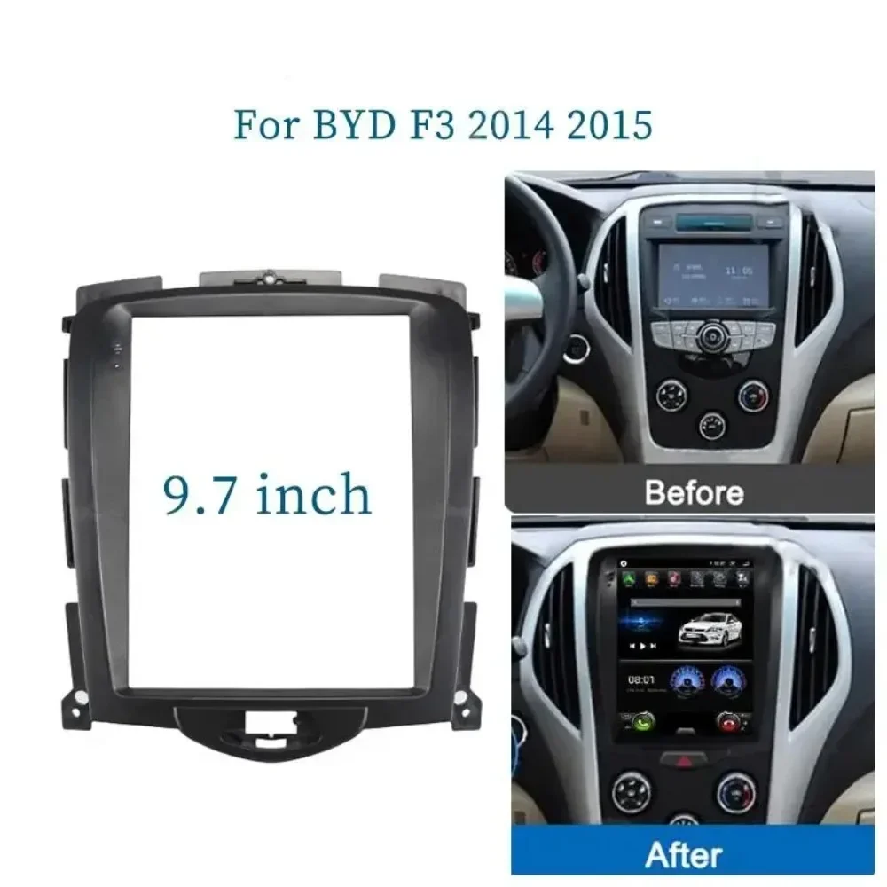 For BYD F3 Tesla Style 2014 2015 9.7 Inch 2 Din Car Radio Fascias Multimedia Frame Video Player Navigation DVD Panel Trim