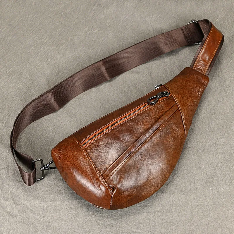 Bolso de pecho informal para hombre, Mini bandolera de cuero genuino, un solo hombro