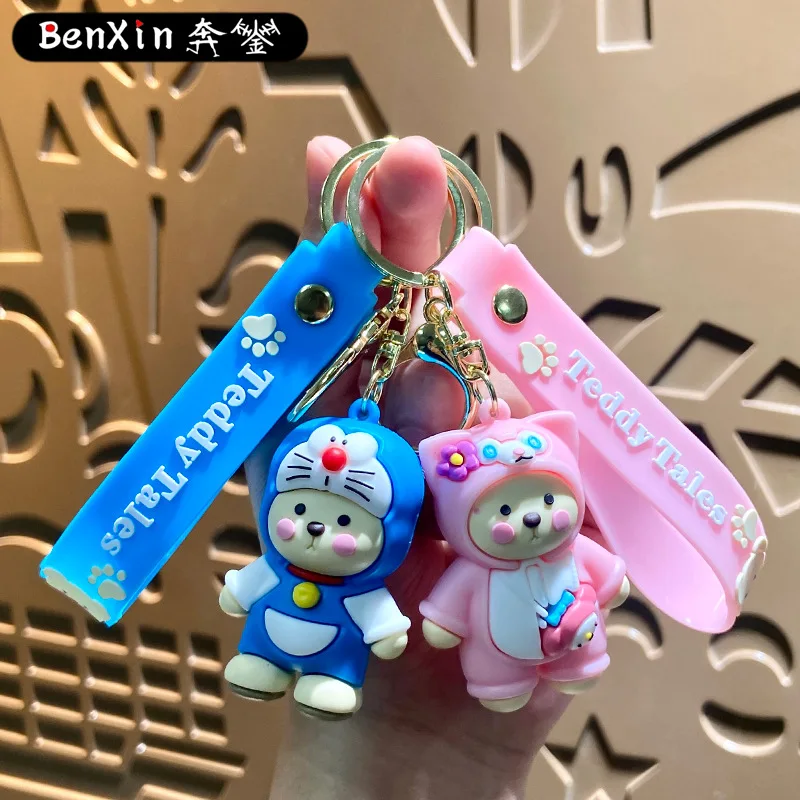 قلادة حقيبة مدرسية على شكل سلسلة مفاتيح على شكل دب مبتكر من مينسو، قلادة سلسلة مفاتيح رائعة للسيارة