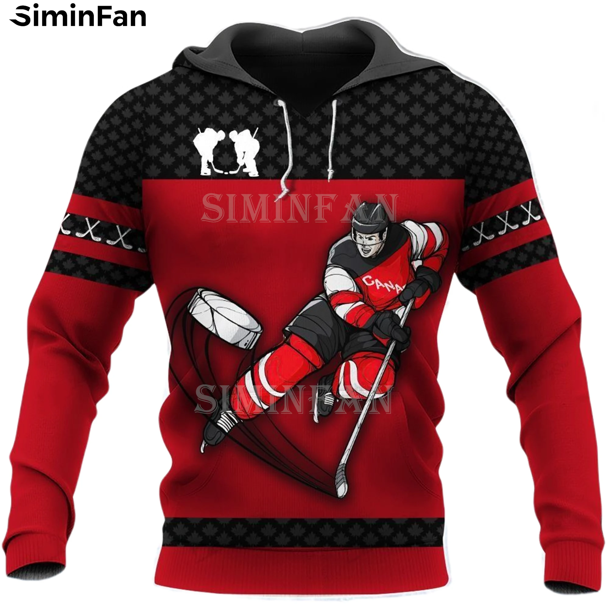 HOCKEY PLAYER CANADA 3D Printed Men Red Hoodies Zipper Jacket Casual Sweatshirt Hooded Pullover Unisex Outwear Women Autumn Coat