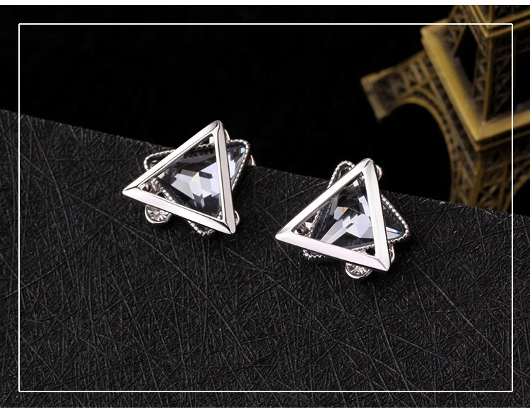 새로운 S925 실버 귀걸이, 여성용 입체 삼각형 기하학 스터드 귀걸이, 우아한 여성용 귀걸이