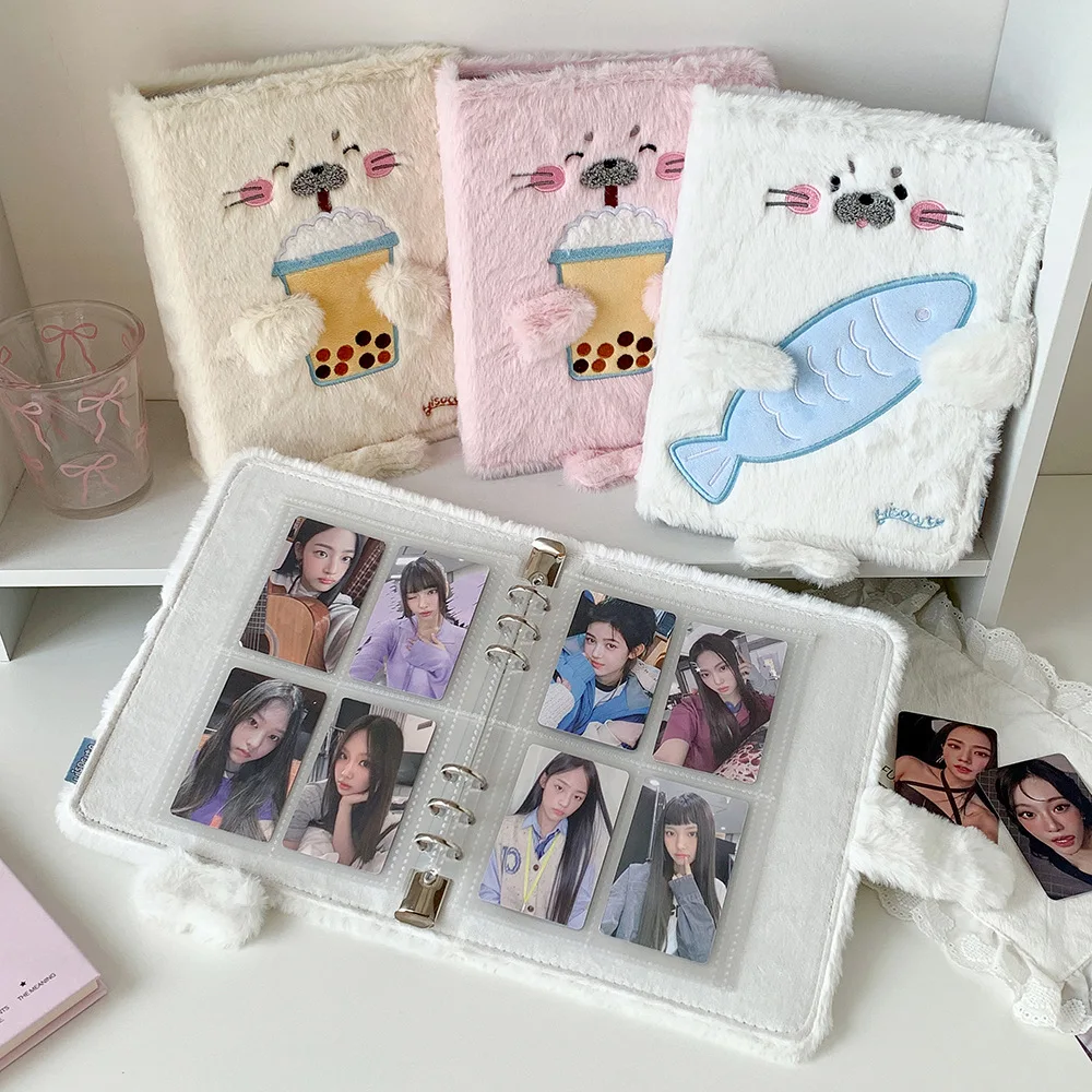IFFVGX Plush A5 Binder Photocard Holder Kpop Idol Photo Album with 25pcs 3inches Transparent Sleeves Photocards Collect Book