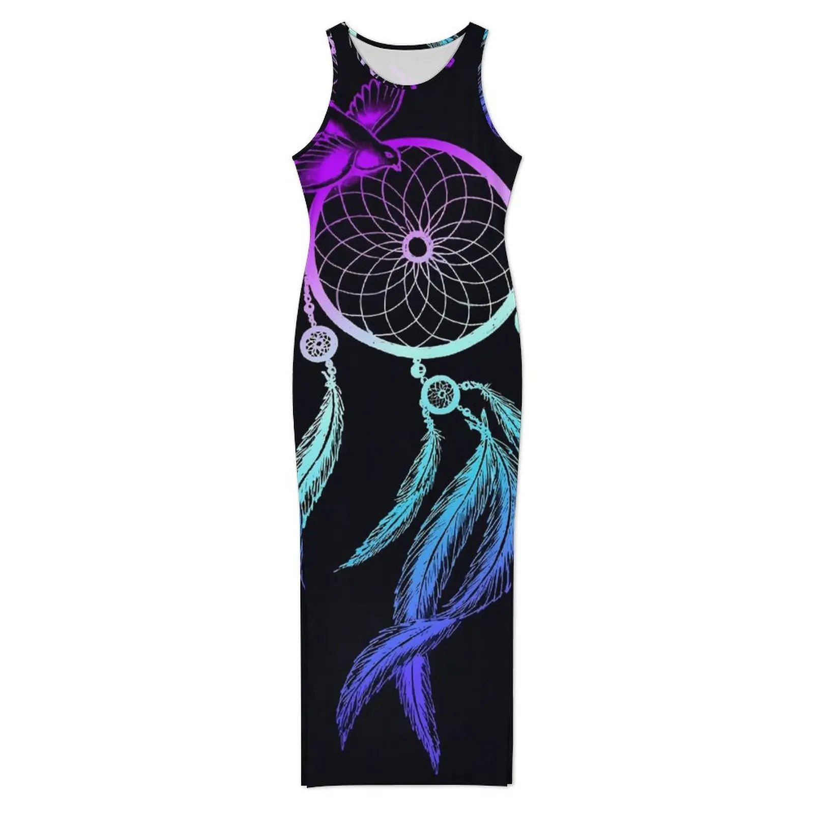 Sukienka damska Łapacz Snów Kolorowy Nadruk Modna Sukienka Bodycon Letnia Bez Rękawów Elegancka Sukienka Maxi Graficzna Oversize Vestido