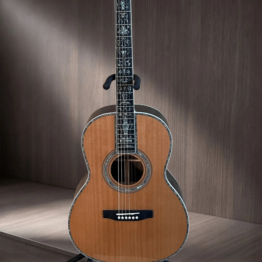 Best-Selling Natural Wood Model 00045 6-String Folk Guitar with Red Pine Top and Rosewood Back and Sides Exquisite Mother-of-Pearl Binding and A Smooth Warm Tone—A High-End Acoustic Guitar for Performance