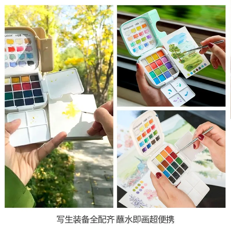 16 Color Solid Watercolor Paint Set with Watercolor Book Water Brush and Sponge Portable Gift Box Watercolor Kit for Beginners