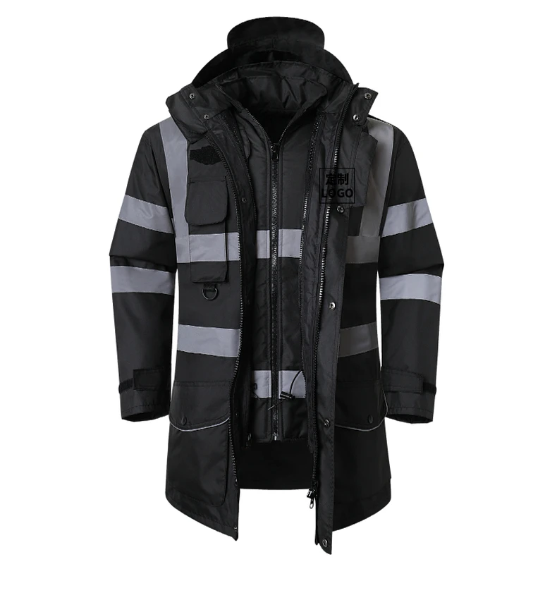 Safety Jacket Reflective Waterproof Windproof Coldproof Hi Vis 7 in 1 Parka Windbreaker Workwear with Detachable Cotton Linner