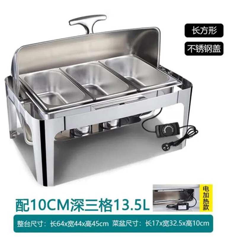 Thickened electric heating buffet stove Flap square chafing dish Buffet breakfast oven Hot pot Hotel tableware for dinner