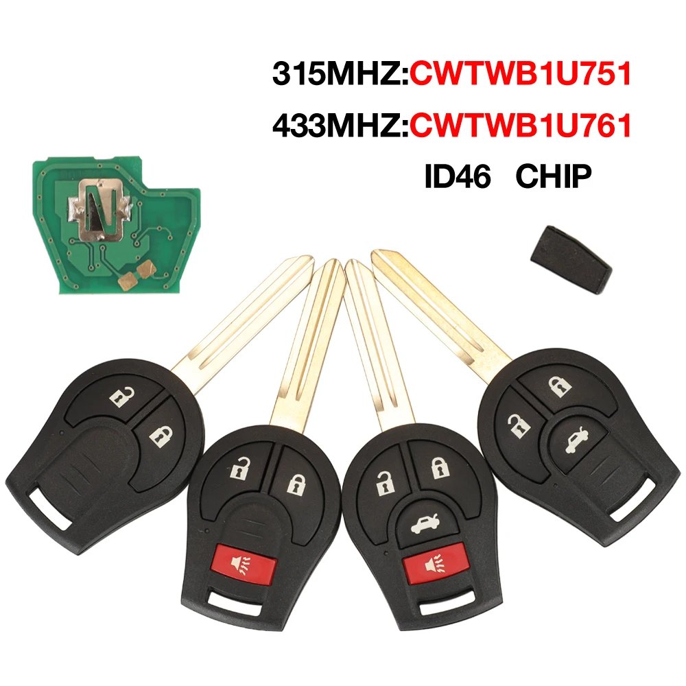 

jingyuqin 2/3/4 Button 315/434MHZ ID46 Chip Transmitter CWTWB1U751 CWTWB1U761 Smart Remote Car Key For Nissan Keyless Entry