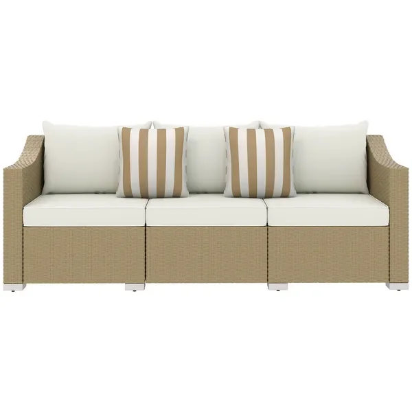 

Плетеная диванная группа из ротанга на 3 места с подушками и 2 декоративными подушками, уличная мебель, ротанговый диван, кремово-белый