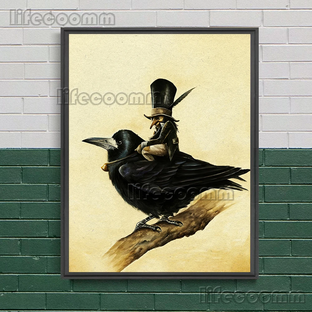 Elves Riding On Crows And Tits Vintage Wall Art Canvas Painting The Elf On The Grasshopper Art Poster And Print Home Decoration