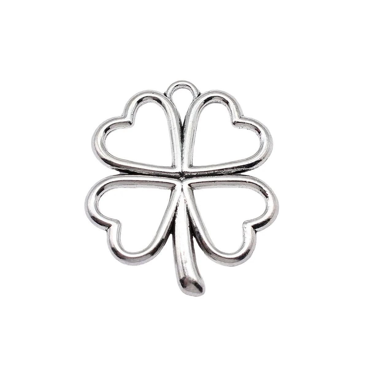 WYSIWYG 5pcs 42x36mm Antique Silver Color Big Hollow Heart Four-Leaf Clover Charms Pendant For DIY Jewelry Making