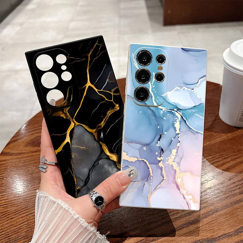 Marble Case For Samsung Galaxy S24 S23 S22 Ultra S21 S20 FE A15 A25 A35 A55 A52 A53 A54 5G Luxury Watercolor Silicone Soft Cover