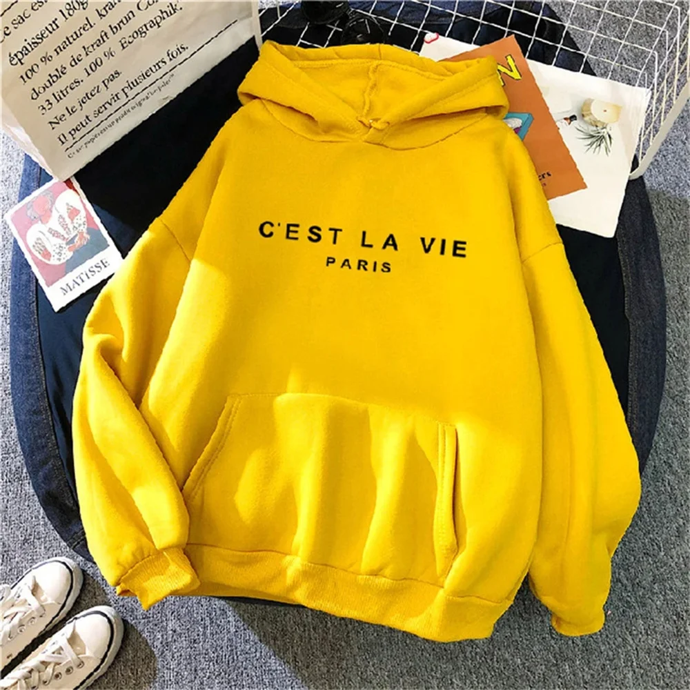 Women Casual Print Loose Hoodies Spring Long Sleeve Hooded Sweatshirt Harajuku Simple  Women/Man Fashion Funny Casual Streetwear