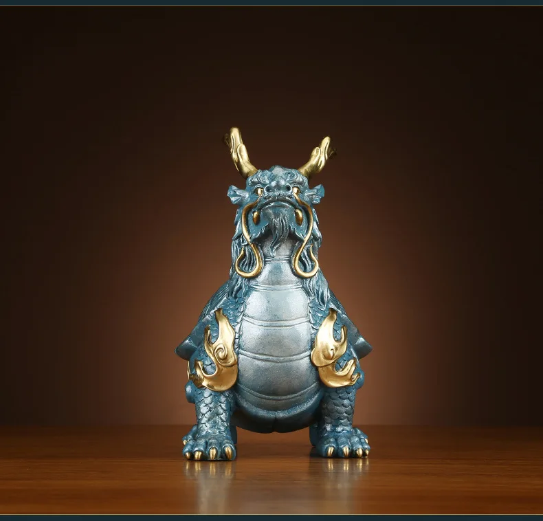 Creative Copper Gold Mountain Dragon Turtle Statue Crafts Home Entrance Living Room Desktop Bookshelf Decoration Opening Gifts