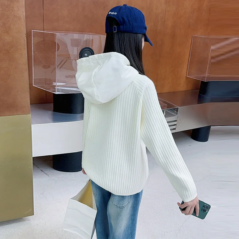 Novelty Female Child Hooded Sweaters With Zipper For Girls 2025 New Items Kids Pullover Knit Clothes Hoodies Sweaters Knitwear