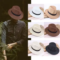 Men Handmade Straw Panama Hat Cowboy Cap Summer Beach Travel Wide Brim Sunhat