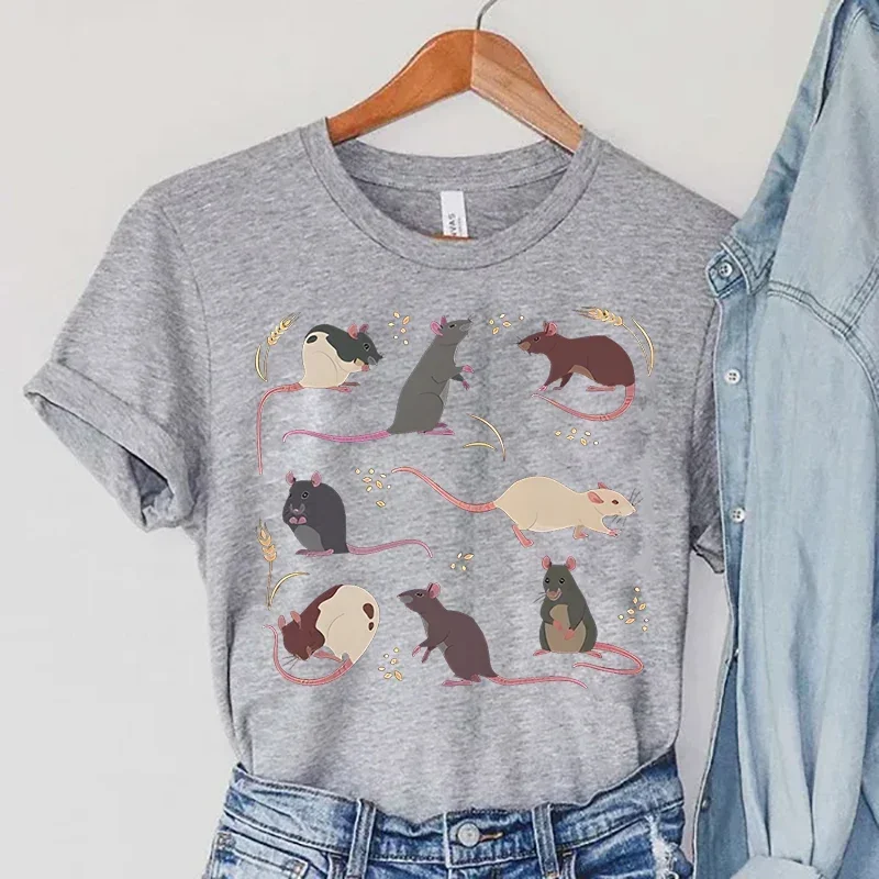 Rat T-Shirts Women Harajuku Animal Tops Summer Casual Fashion TShirts Vintage Paddy Print Women\'s Clothing Rat Female T-Shirts