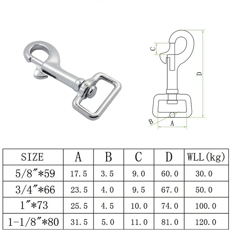 Imagem -02 - Mergulho Swivel Snap Hook Heavy Duty Eye Bolt Comprimento 59 mm 66 mm 73 mm 80 mm 10 Pcs Aço Inoxidável 316