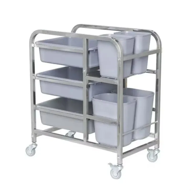 Stainless Steel Plastic Catering Hotel Kitchen Restaurant Tableware Collection Food Cleaning Service Trolley Cleaning Cart