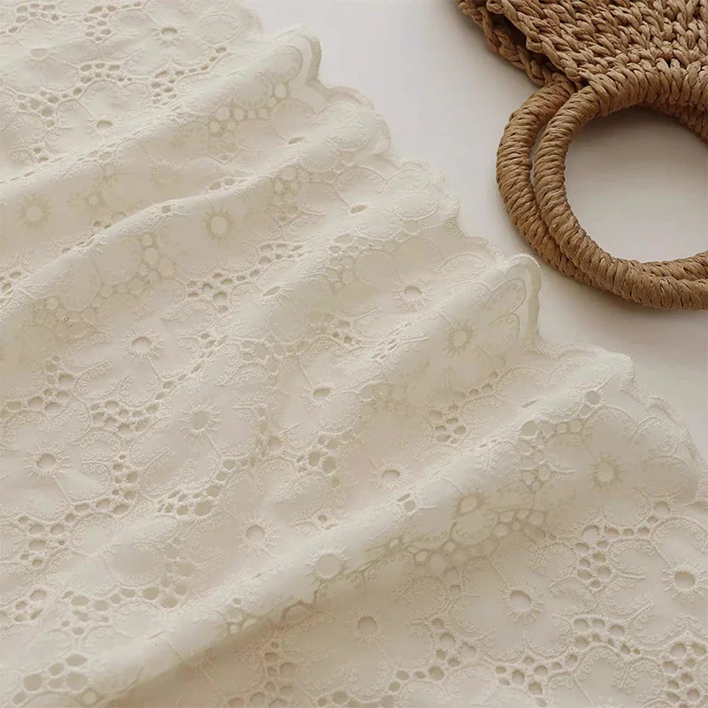 Apricot Pure Cotton Embroidered Fabric Clothing Dress Fabric Handmade DIY Apparel Sewing Fabric By The Meter
