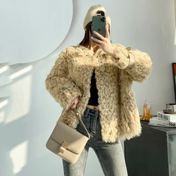 100% Real Lambs Wool Fur Coat Women Winter Jacket Real Sheep Skin Fur One Coat High Grade Wool Fur Jacket Ladies Short معطف فراء