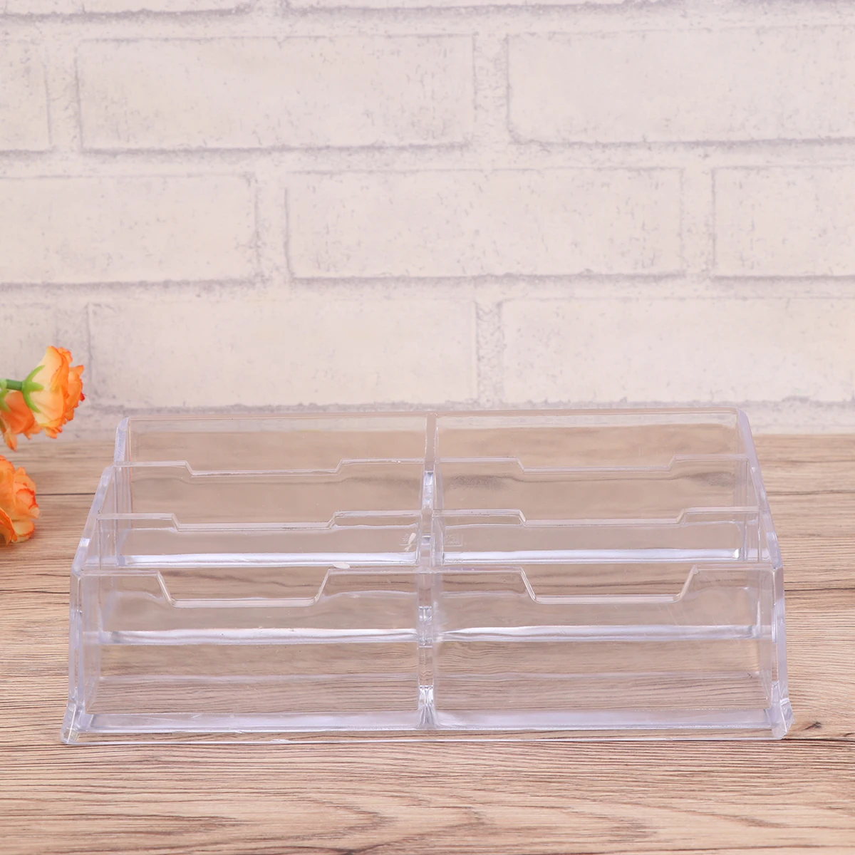 

Multi Slot Business Card Holder Six Compartment Acrylic Organizer for Office School Desk Stationery Storage Box Supplies