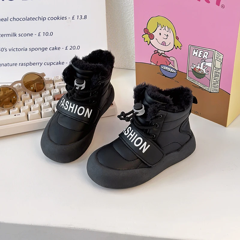 Nowe dziecięce buty śniegowe grube dno ciepłe dziewczęce bawełniane buty moda przyczynowe wszechstronne dziecięce chłopięce pluszowe buty Patchwork