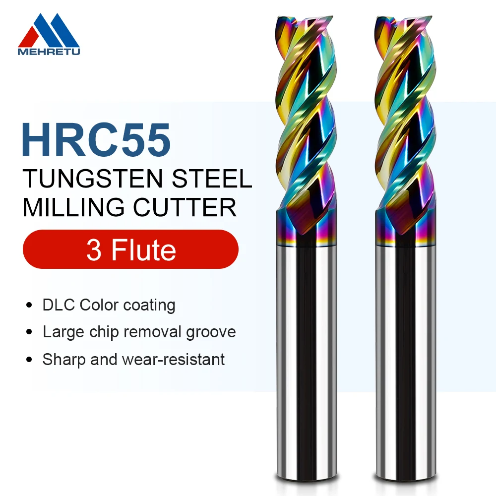 Mhretu hrc55 קצה צבעוני ציפוי אלומיניום dlc טונגסטן חותך כרסום פלדה חותך עבור פלסטיק נחושת עץ אקריליק