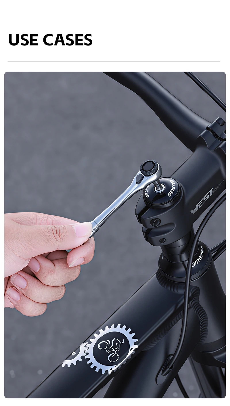 WEST BIKING Fahrradwerkzeug-Set mit Ratschenschlüssel, S2-Legierungsstahl-Bits, tragbares Fahrrad-Reparaturset mit magnetischer Verlängerungsstange – Detail 10