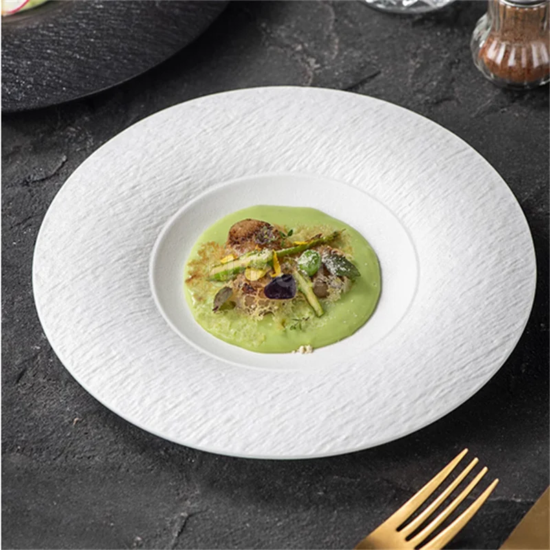 Creative white black high-end Western dining steak plates French style tableware luxury household pasta vegetable round tray