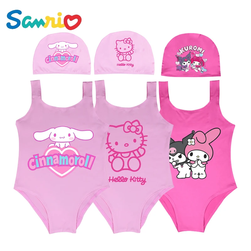 

Anime Sanrios Hellokittys My Melody Cinnamoroll Kuromi Cotton Kid Suspender Swimsuit Summer Cartoon Cute Girl One-Piece Swimwear