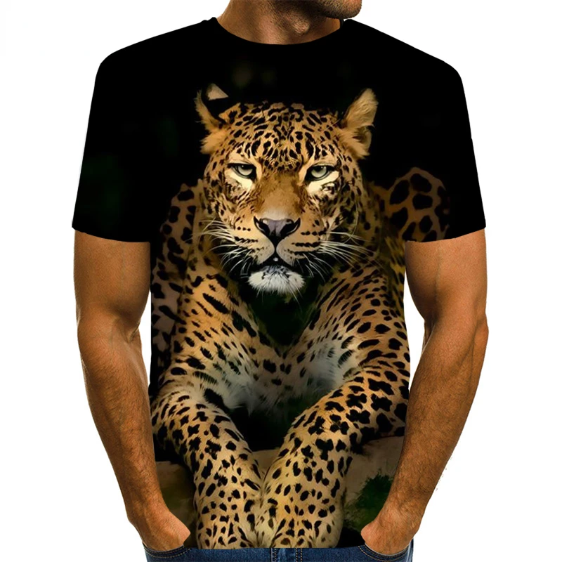 Men\'s Animal T-Shirt 3D Printed Leopard Print Men\'s Summer Animal Graphic Beast Graphic Ladies/Men Novelty Hip Hop Streetwear To