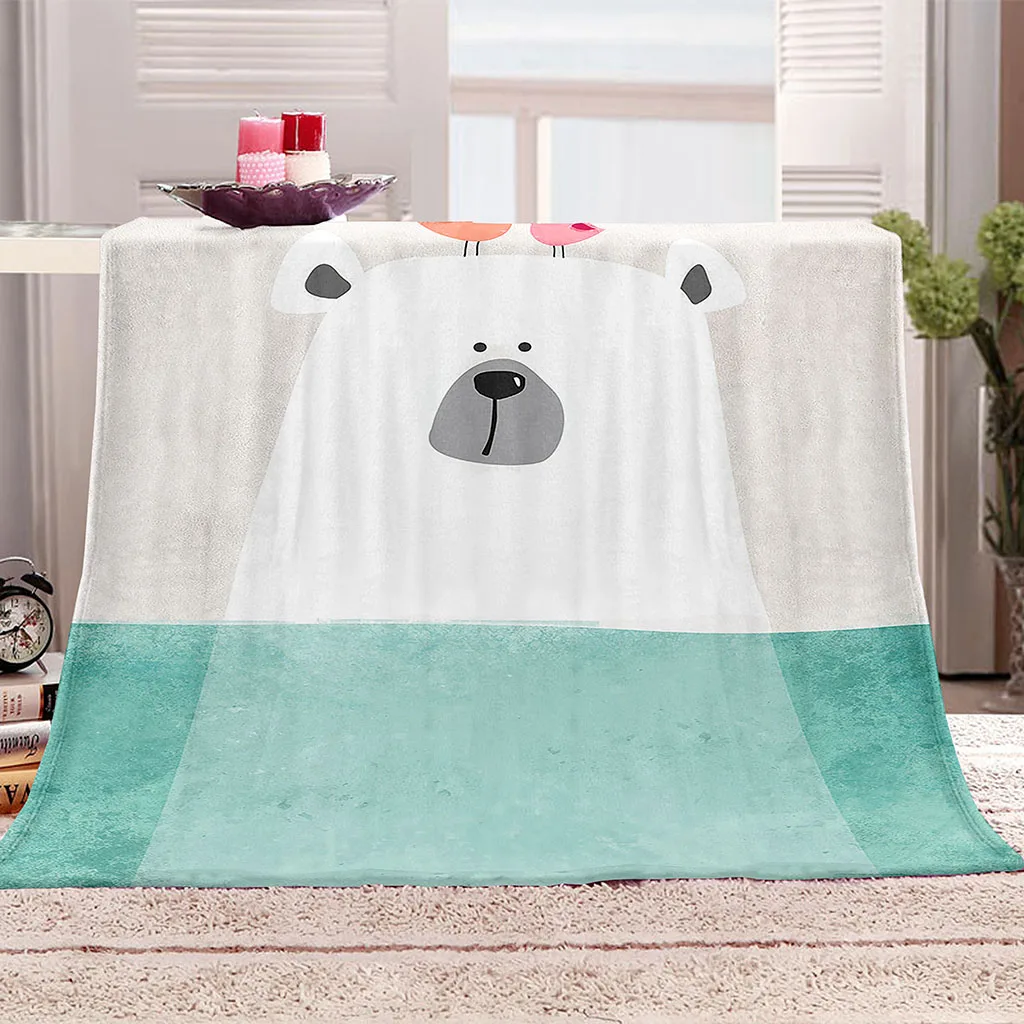 HUANZHUANG Fashion Art 3D Hd Printed White Animal Bear Blanket Bedroom Soft Bed Sheet Plush Sleeping Blanket Friend Birthday Gi