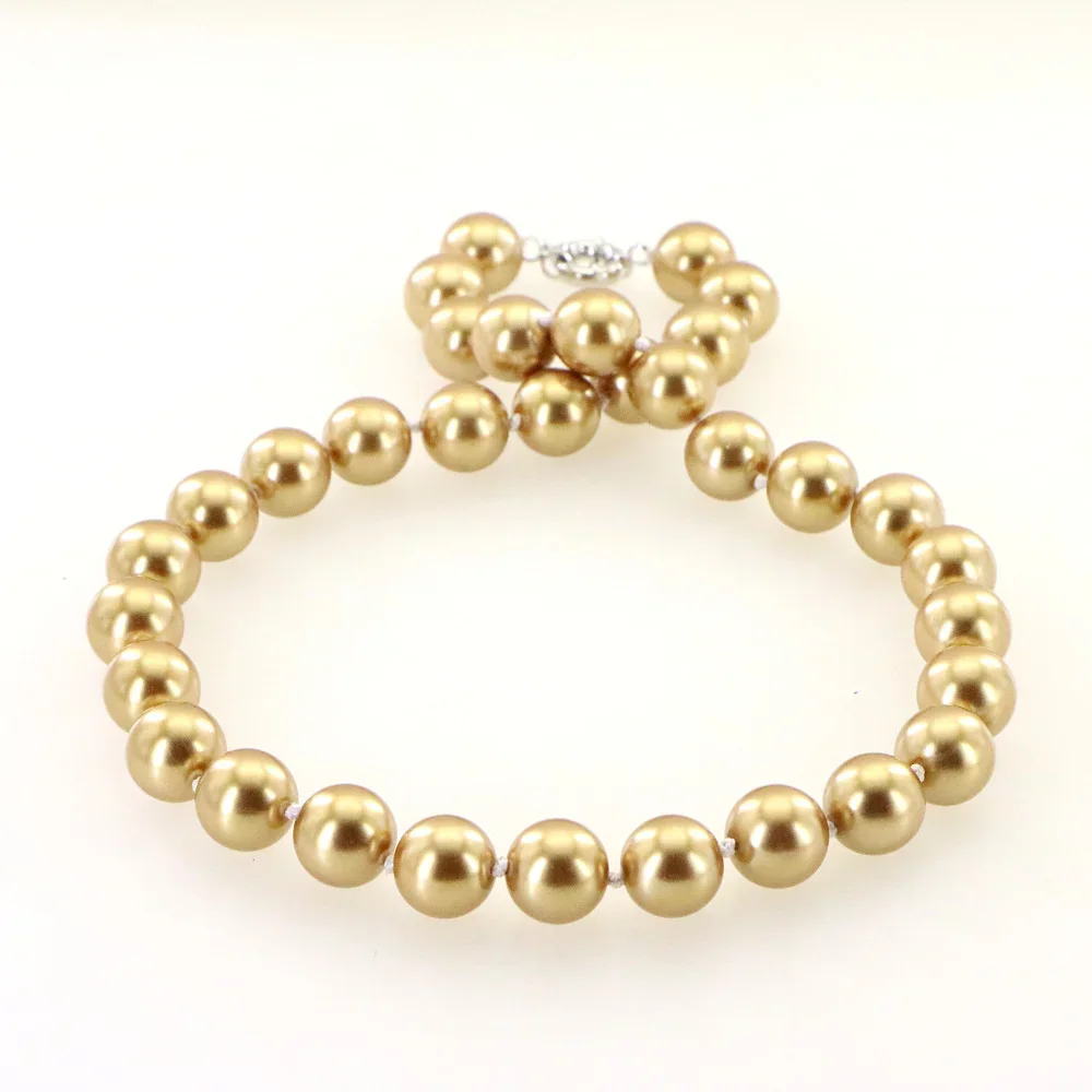 Popular Christmas Gift Women Girls 12mm Gold-Color Round Shell Pearl Beads Necklace Bracelet Earrings Sets Jewelry Making Design