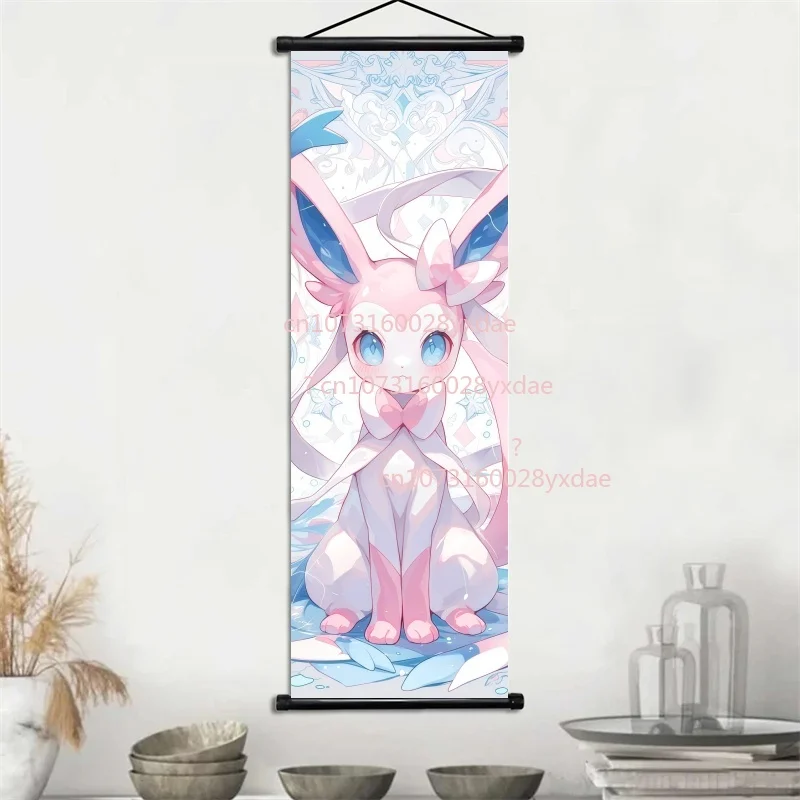 Japanese Anime Scroll Painting Pokemon Sylveon Poster Cartoon Character Picture Bright and Clear Colors High Quality Home Decor