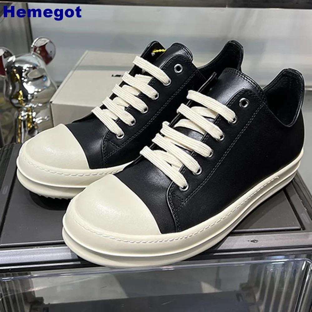 Genuine Leather Round Sports Casual Shoes 2024 Fashion Men and Women Plus Size 34-48 Sneakers Autumn New Thick Sole Street Shoe