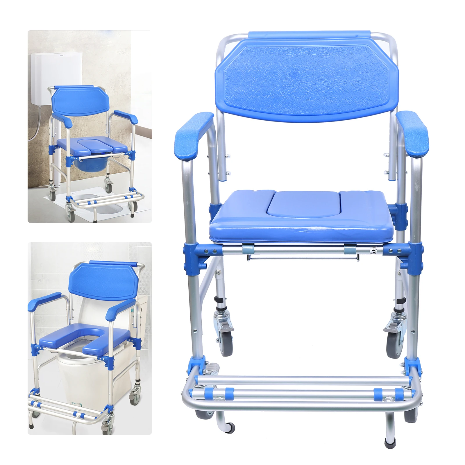 3 in 1 Foldable Shower Wheelchair (350 Pounds) Bedside Commodes Shower Commode Wheelchair Transport Chair with Shower