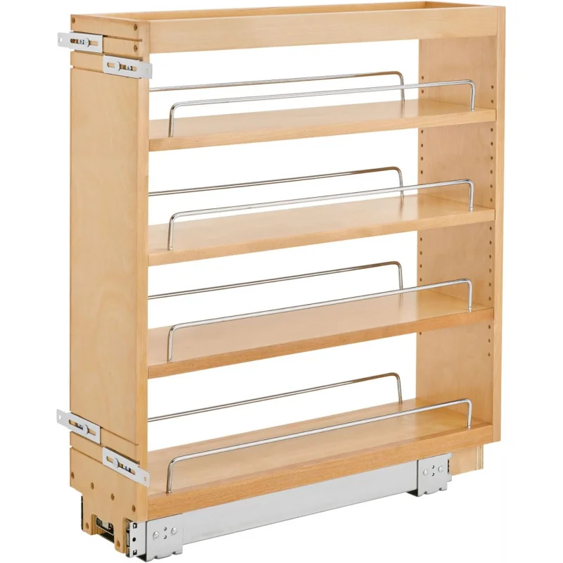 

Rev-A-Shelf 6.5" Pull Out Kitchen Cabinet Storage Organizer Slide Out Pantry Spice Rack with Adjustable Shelves,Natural Maple