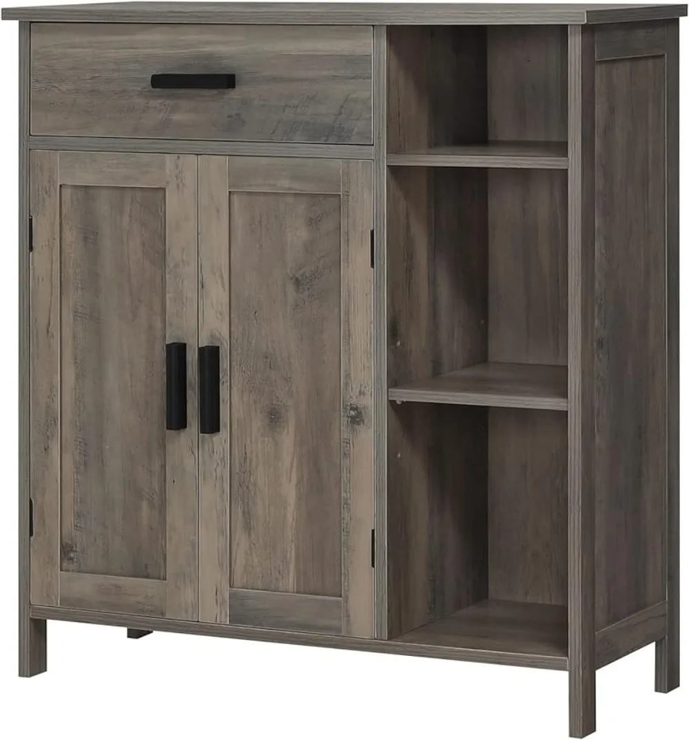 Storage Cabinet with Doors and Shelves, Floor Storage Cabinet with Drawer, Accent Cabinet for Living Room, Kitchen, Rustic Oak