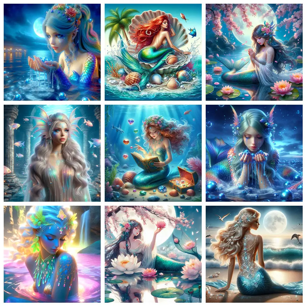 Fantasie Meerjungfrau Träne Kunst Diy 5d voller Diamant Malerei Ozean Fee Mädchen Kreuzstich Handwerk Mosaik Home Decor Geschenk