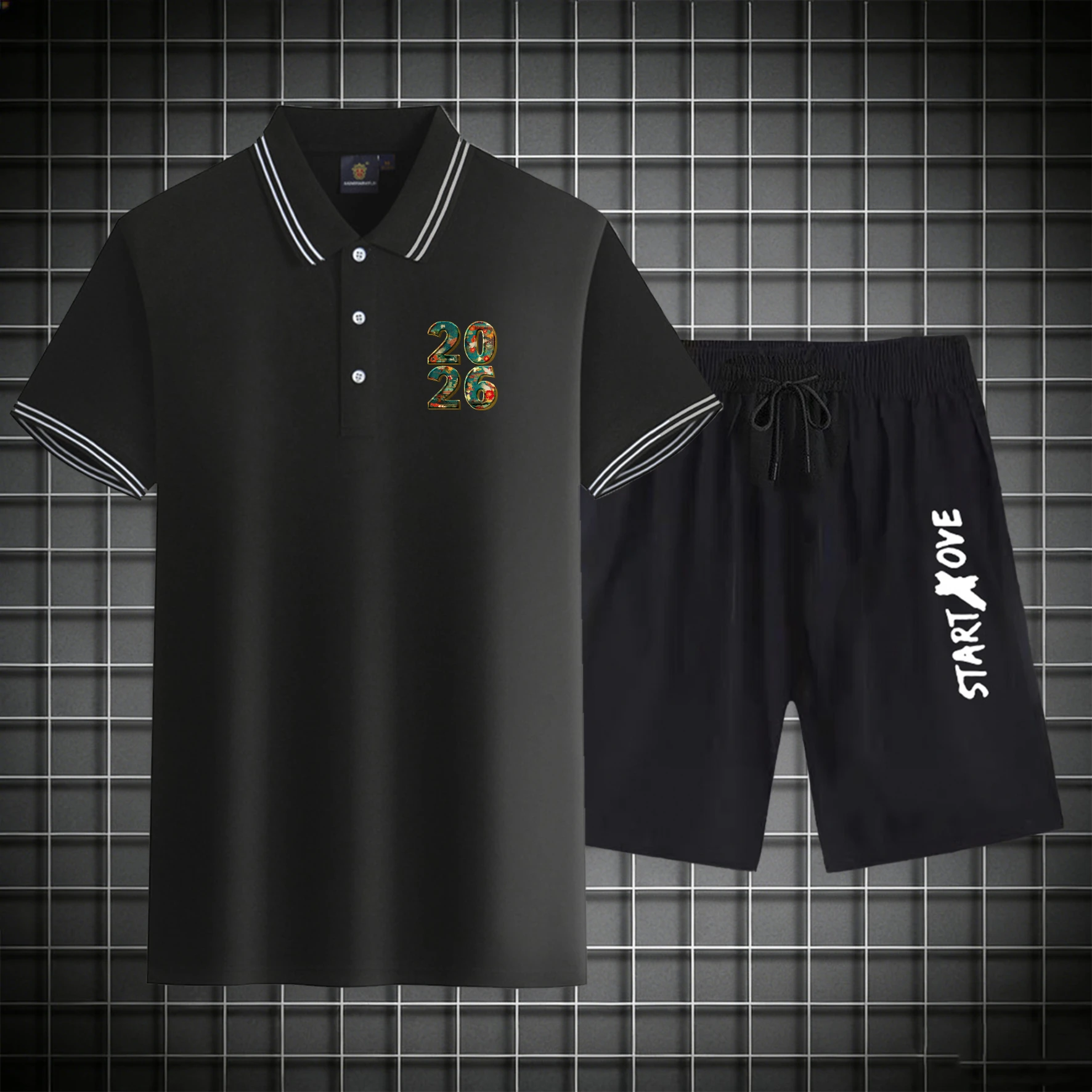 

men's Polos sets 2026 Summer tracksuit for man sweat suit Graphic Short sleeve sets for men Polyester Printed drip clothing