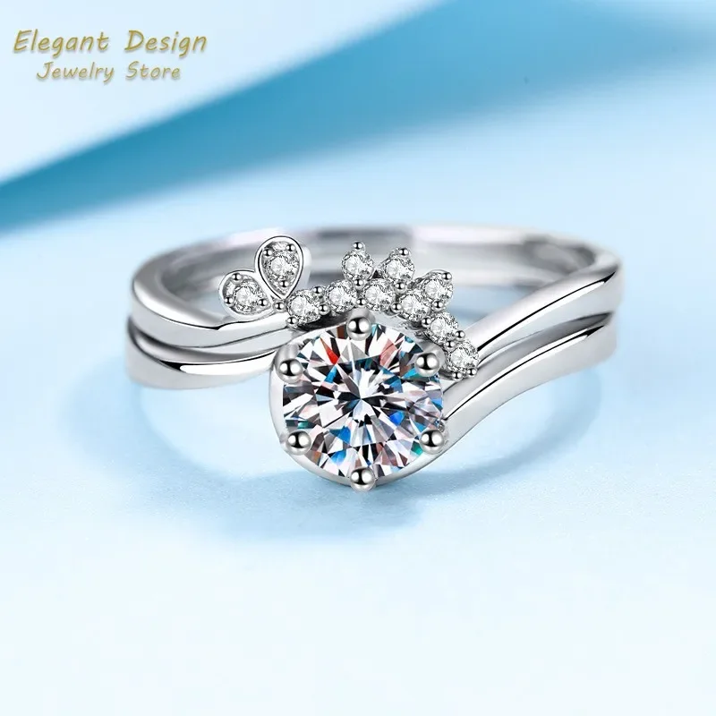 Elegant Bridal Jewelry Luxury Two-piece Set f Rings or Women 0.8ct Moissanite Platinum PT950 Rings Wedding Gift Certificate