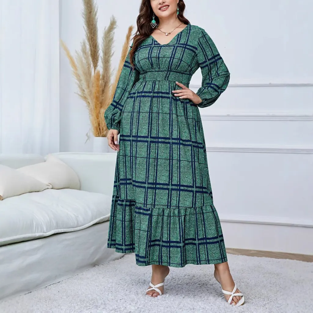 Primavera outono solto retro cintura alta impresso vestido listrado para mulheres temperamento estilo viajante plus size moda