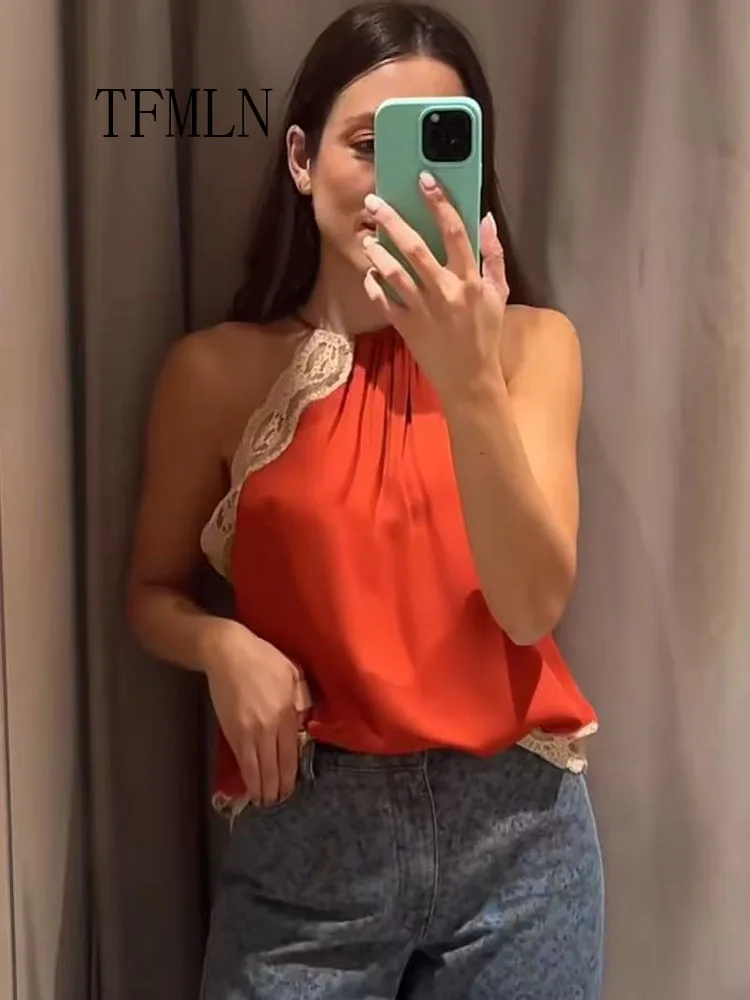 Modische Spitzen-Patchwork-Camisole-Tops Elegante Ärmellose O-Ausschnitt Chic Loose Weste Urlaub Streetwear 2026 Neue Sommerkollektion